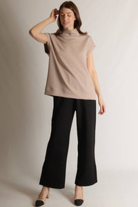 P. CILL Butter Modal Mock Neck Capped Sleeve Top: Black, Taupe  or Navy