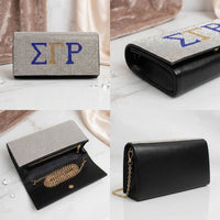 SGRHO Blue Gold Rhinestone Flap Snap Clutch Bag