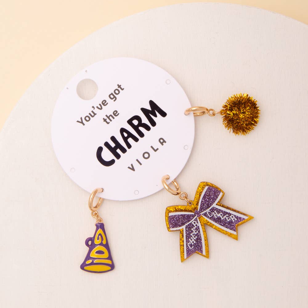 Charm Set Featuring Pom Pom, Megaphone, and Glittered Bow: Blue White