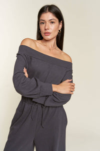 Melinda One Shoulder Terry Jumpsuit Dark Gray or Lime