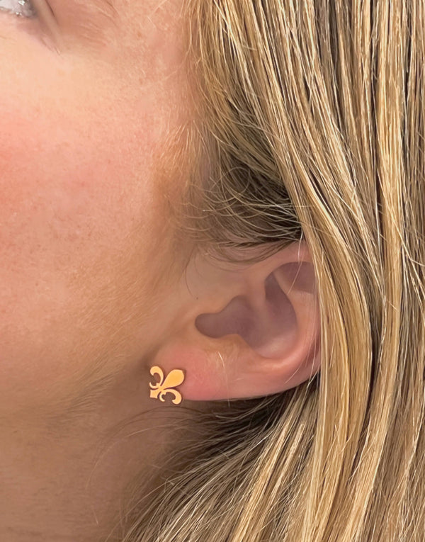 Fleur De Lis Gold Stud Earrings, Hypoallergenic Earrings