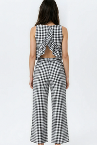 Gingham Pants & Top Set: Black / L