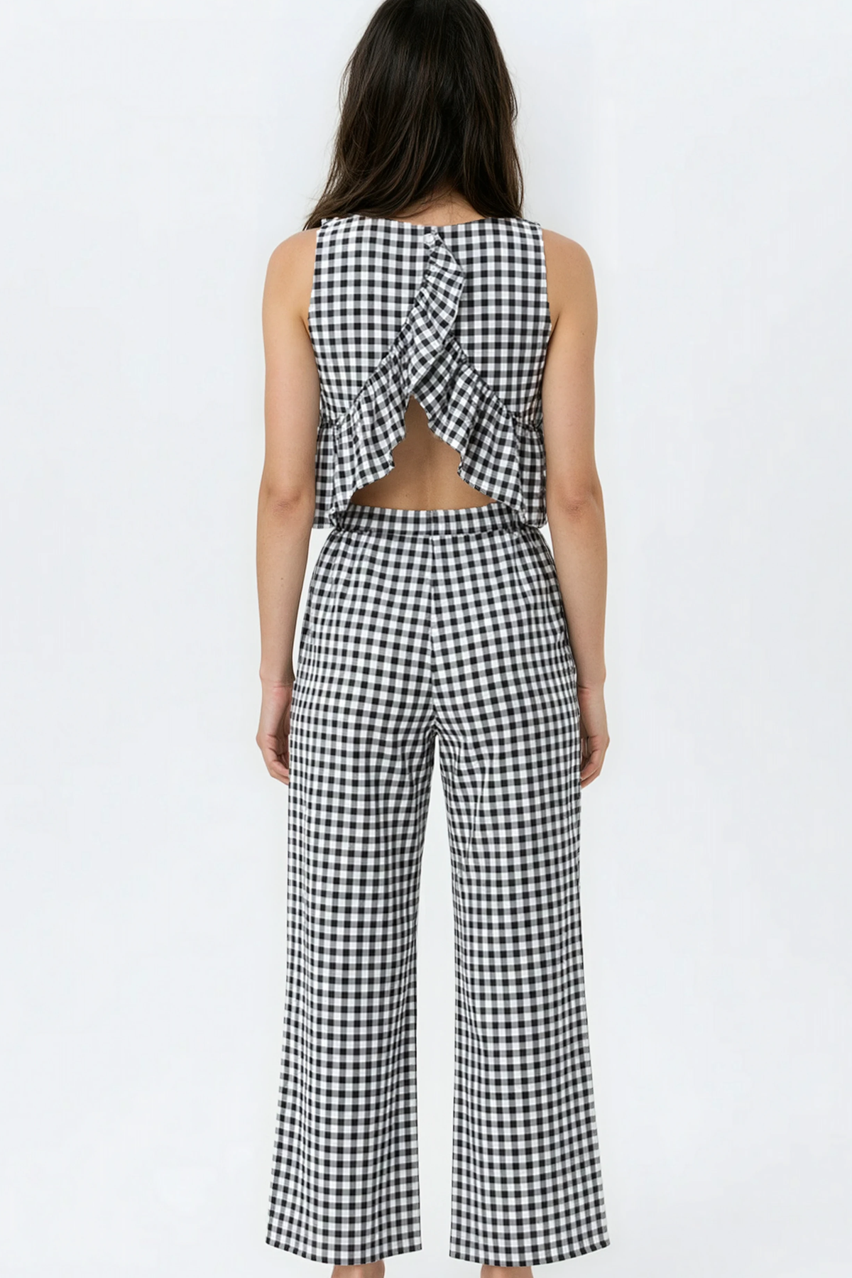 Gingham Pants & Top Set: Black / M