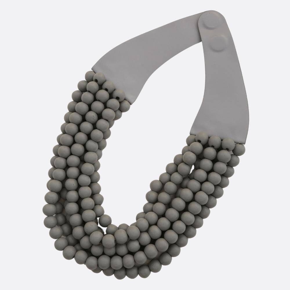 WOOD BEADED LAYERED MAGNETIC NECKLACE : Red