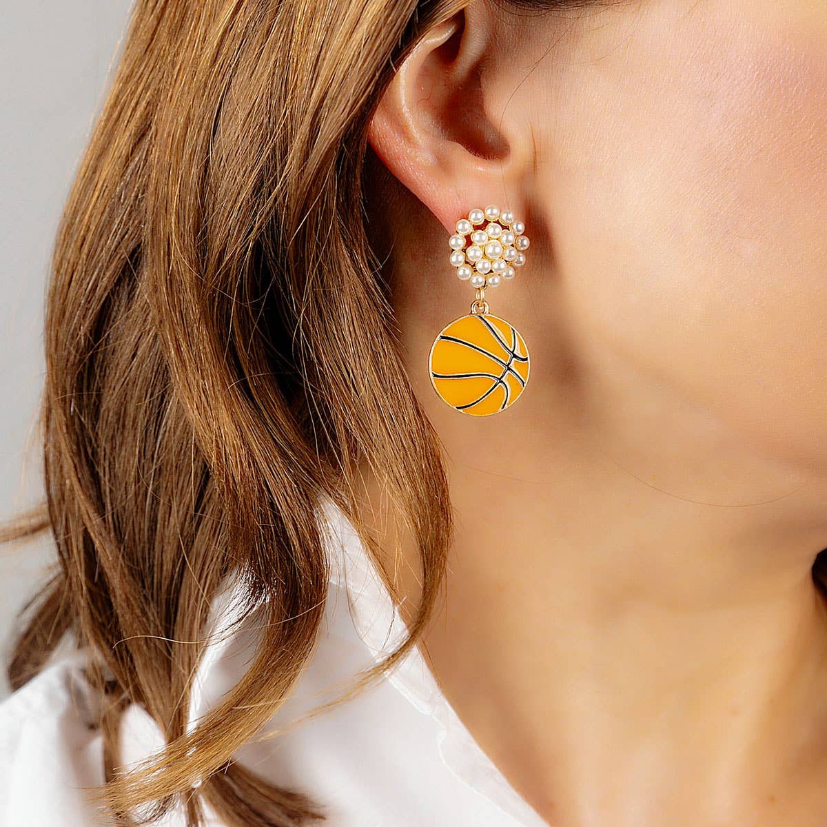 Basketball Pearl Cluster Enamel Drop  GAME DAY Earrings in Orange