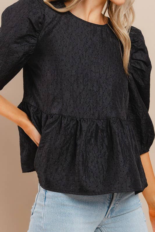 Page Peplum Textured Top: Black