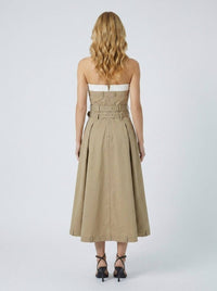 Strapless Trench Style Midi Dress with Double Belt Detail: Beige / S