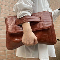 Crocodile Print Clutch With Wrist Strap