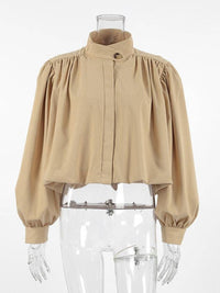 Bubble Sleeve Cropped Trench Coat Women Khaki N6D088: Khaki / L