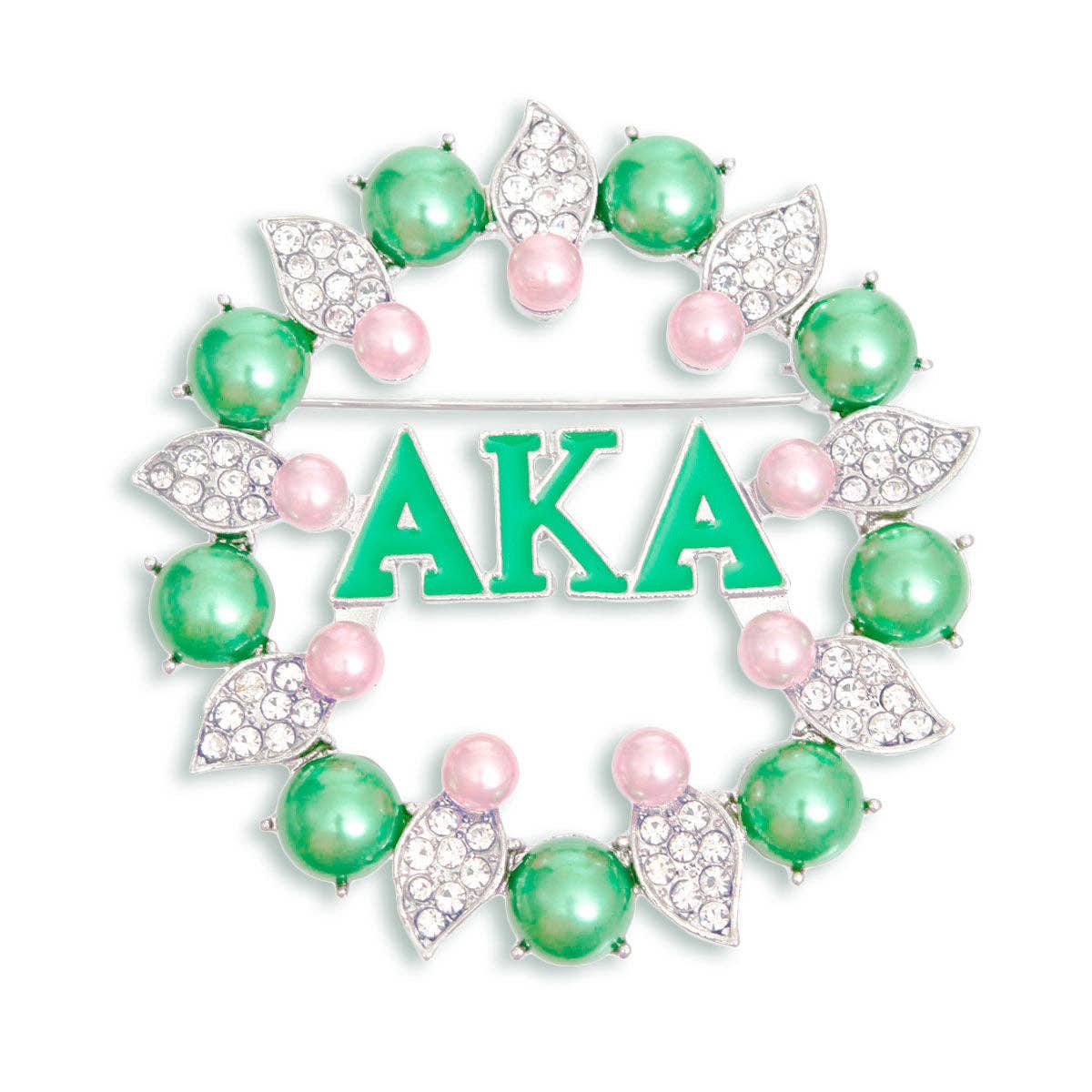 Brooch Pink Green AKA Pearl Pin for Women: 2.25 inches / Pink and Green / Rhodium