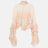 Radiant Mesh Lace Flare Blouse: Off-white / S