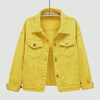 Solid color slim cropped denim jacket casual jacket: White / (S) 1