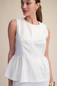 Peplum Top Round Neck Stitch Detail : White / S