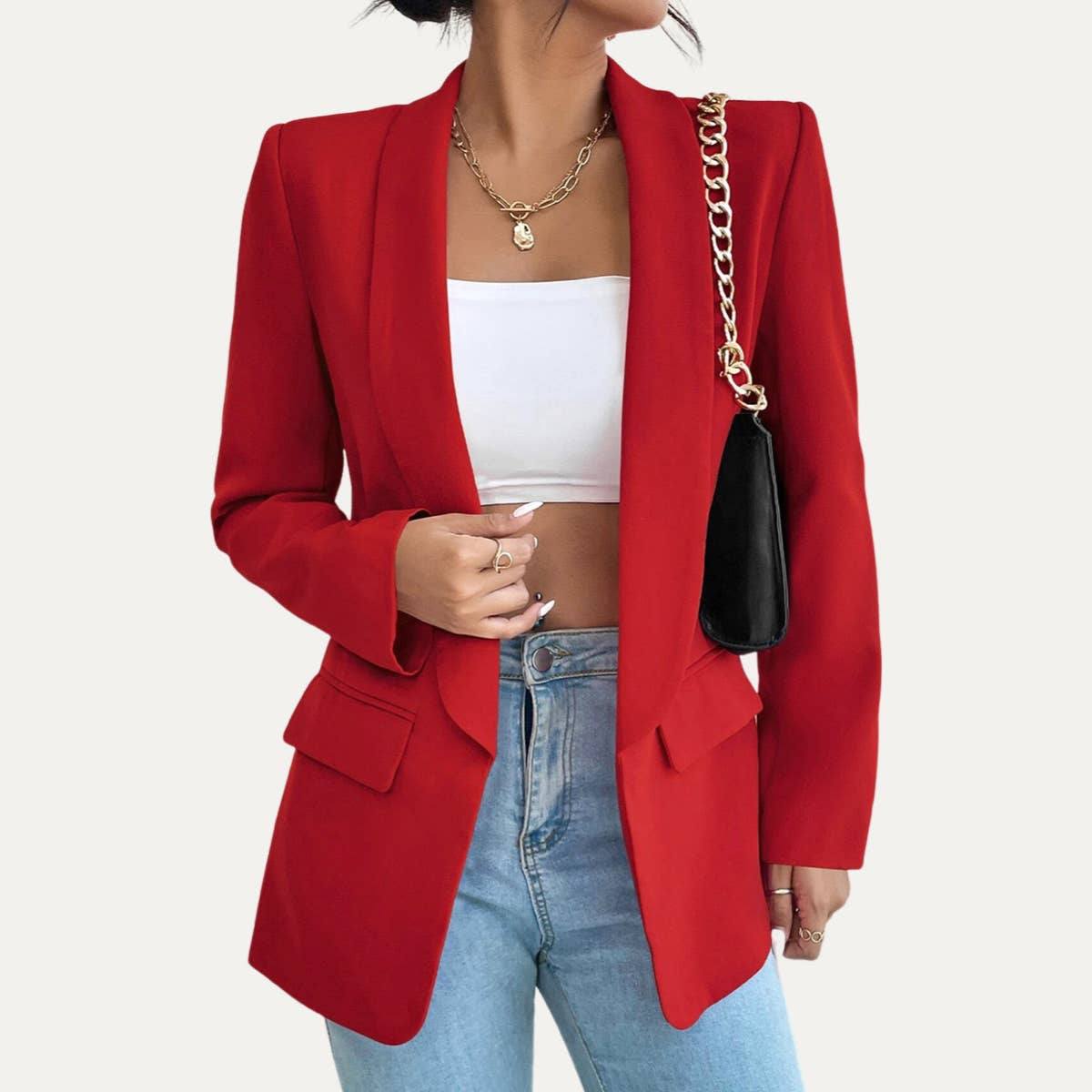 Timeless Solid Color Long Sleeve Open-Front Blazer