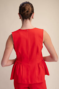 Peplum Top Round Neck Stitch Detail : Pink / M