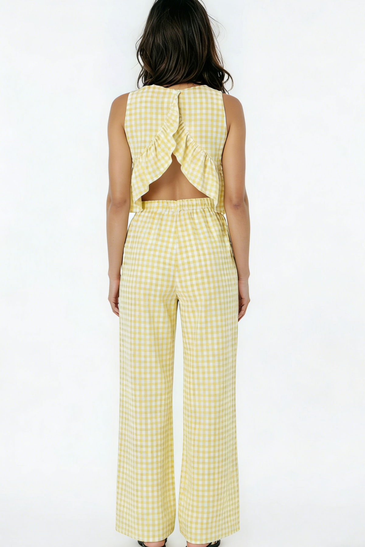 Gingham Pants & Top Set: Black / S