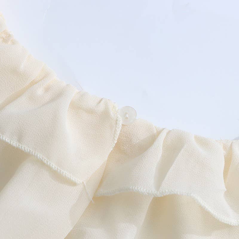 SY636 Layered Ruffle Chiffon Blouse Long Sleeve Chic: Off-White / English / M