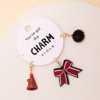 Charm Set Featuring Pom Pom, Megaphone, and Glittered Bow: Burgundy White