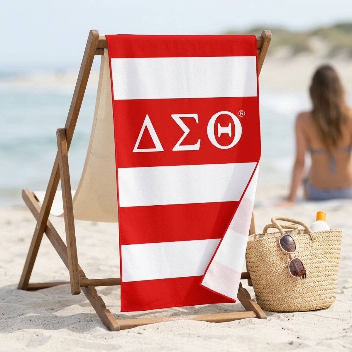 DST Red and White Microfiber Stripe Beach Towel