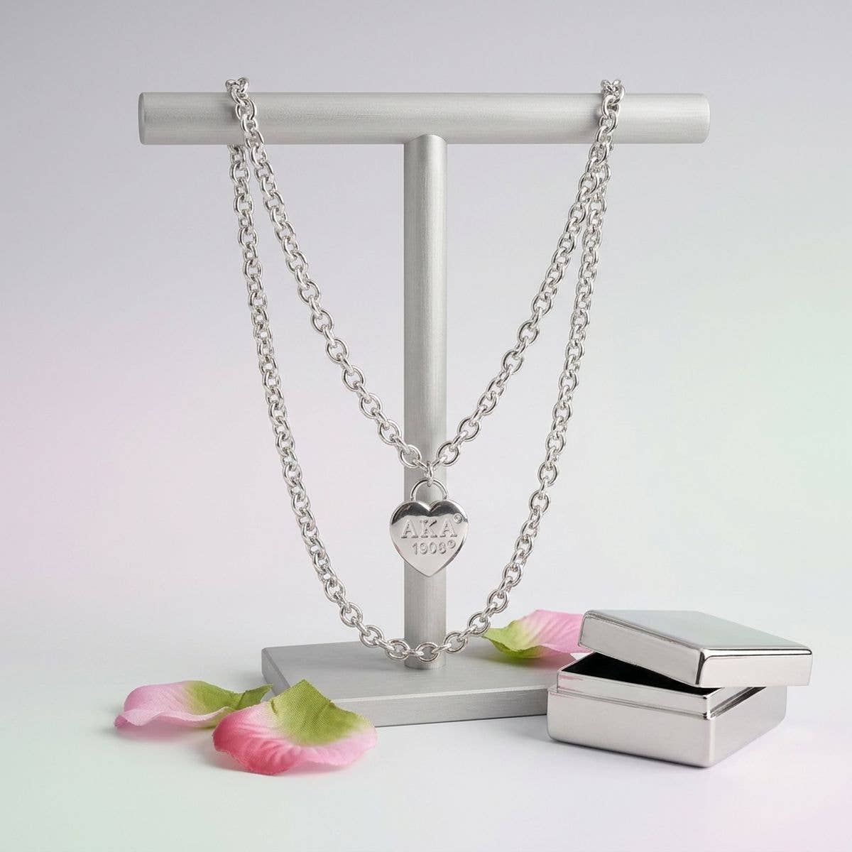 AKA Silver 1908 Legacy Heart Lock Chain Necklace: Silver / Rhodium / 18 inches