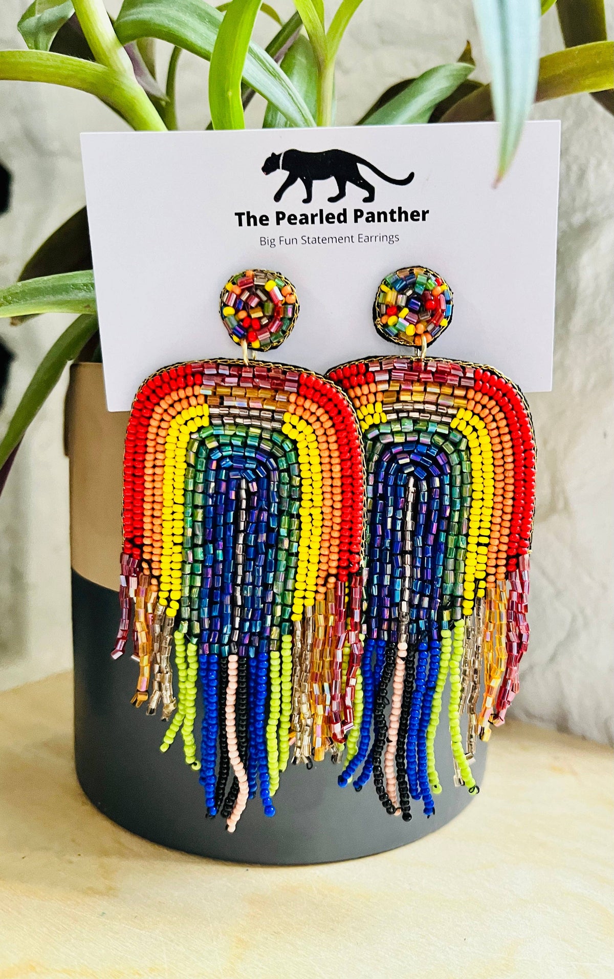 Rainbow Beaded Statement Earrings Pride Colorful Nature