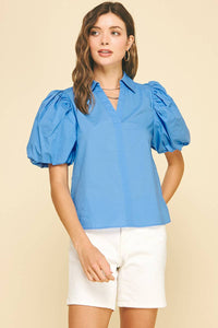 BUBBLE SLEEVE BLOUSE TOP - 5707TB: FAIRY RED / S