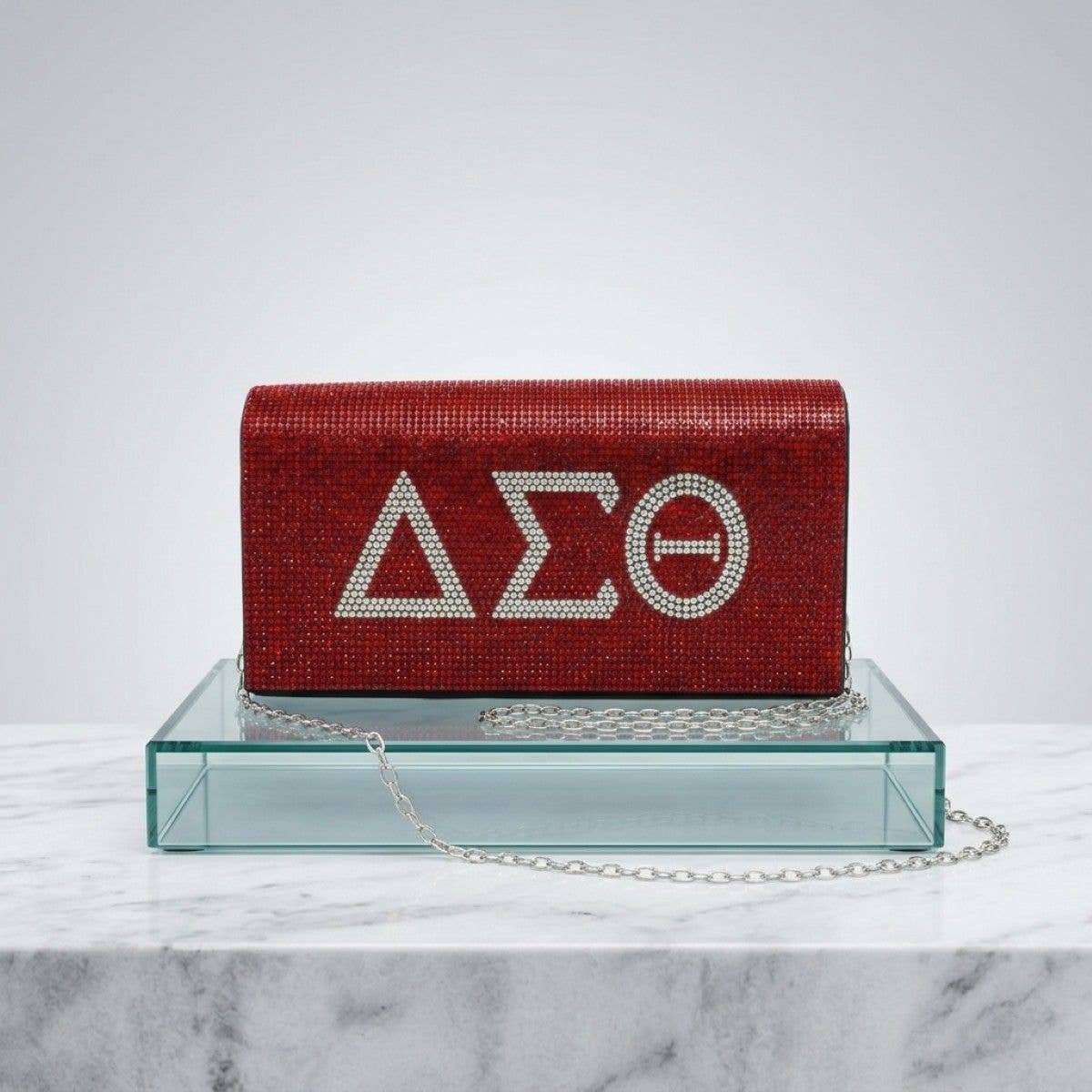 DST Red with Clear Rhinestone Flap Snap Clutch Bag