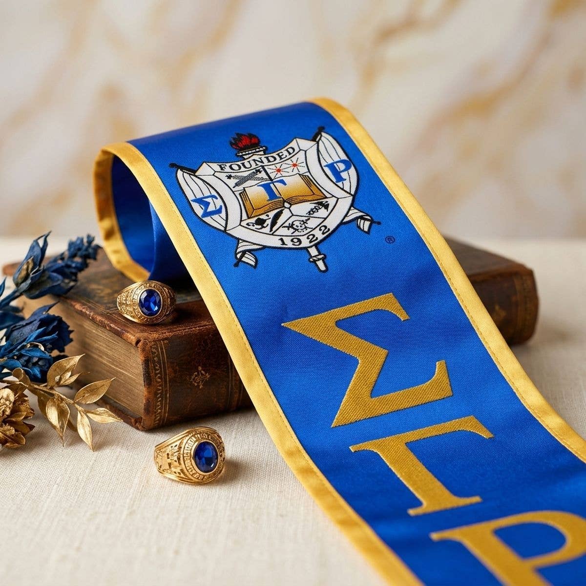 SGRHO Print Legacy Honor Stole in Blue with Gold: Color: Gold and Blue / Plating: Multi Tone / Size: 72 x 5 inches