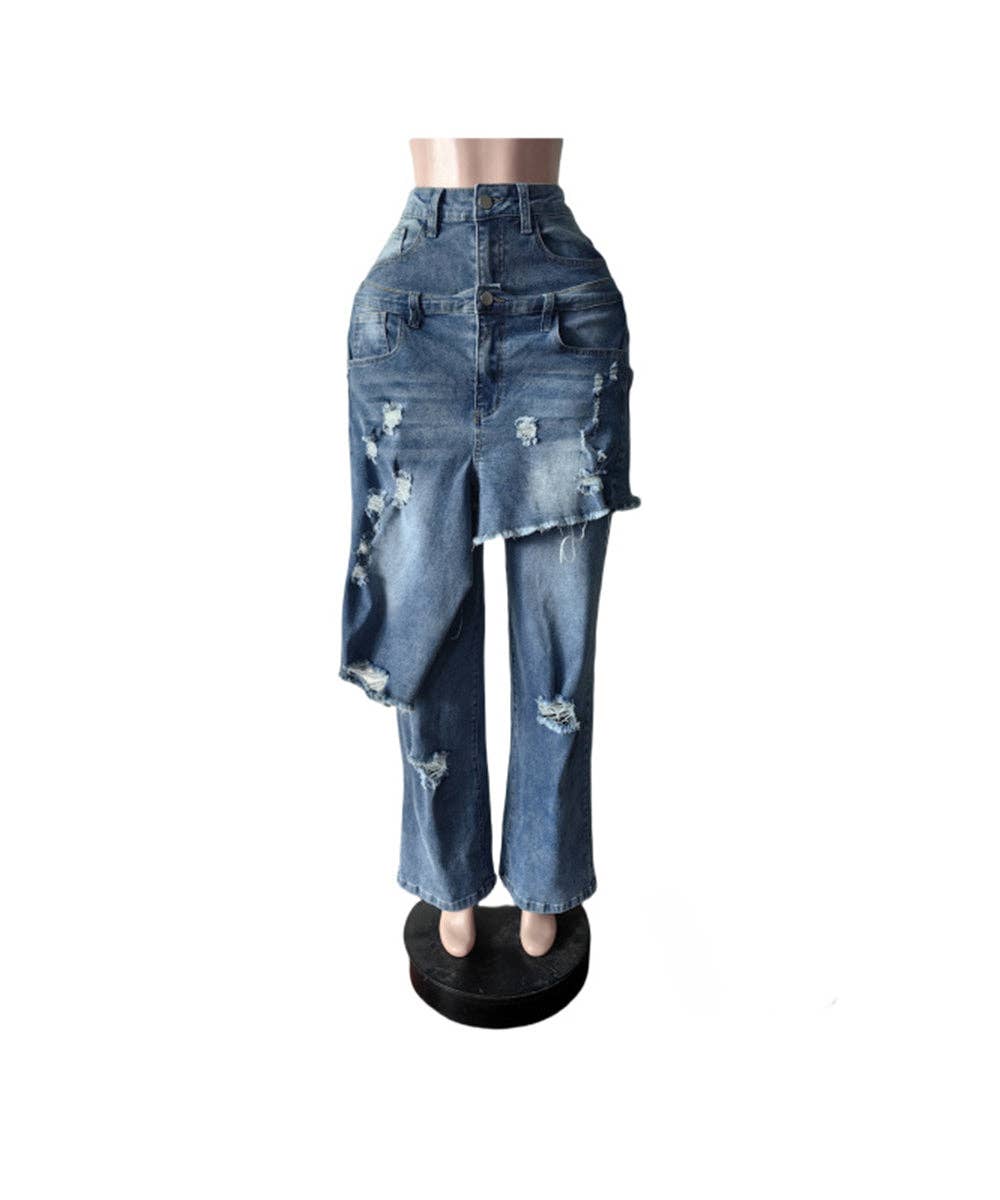 Aria   light Blue Apron Frayed Hem Straight Leg Pant
