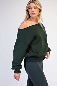 FRENCH TERRY FLEECE OFF SHOULDER TOP: True Red / S-M-L(2-2-2)