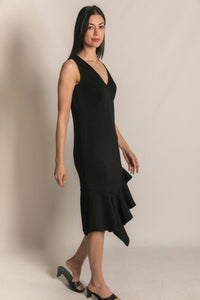 P. CILL Butter Modal Ruffle Bottom Sleeveless Midi Dress: Black / XS