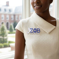 Zeta Phi Beta White Dove Rhinestone Brooch Pin: Blue and White / Rhodium / 1.65 x 2.75 inches