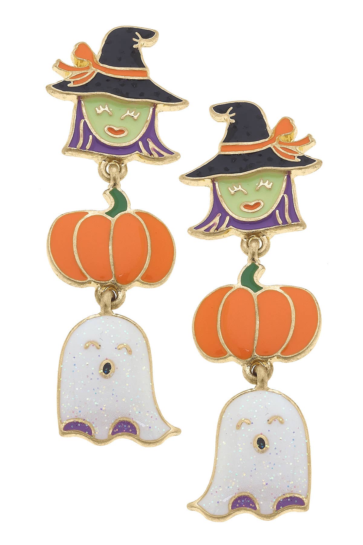 Halloween Frights Enamel Drop Earrings in Orange
