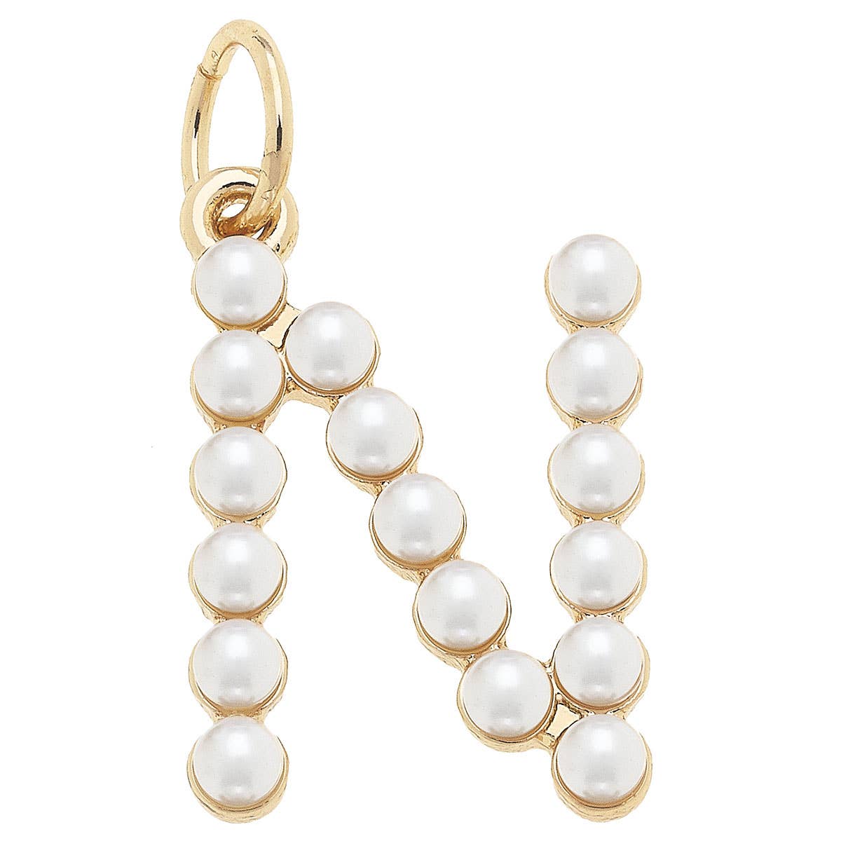 Pearl-Studded Letter Charm in Ivory: F