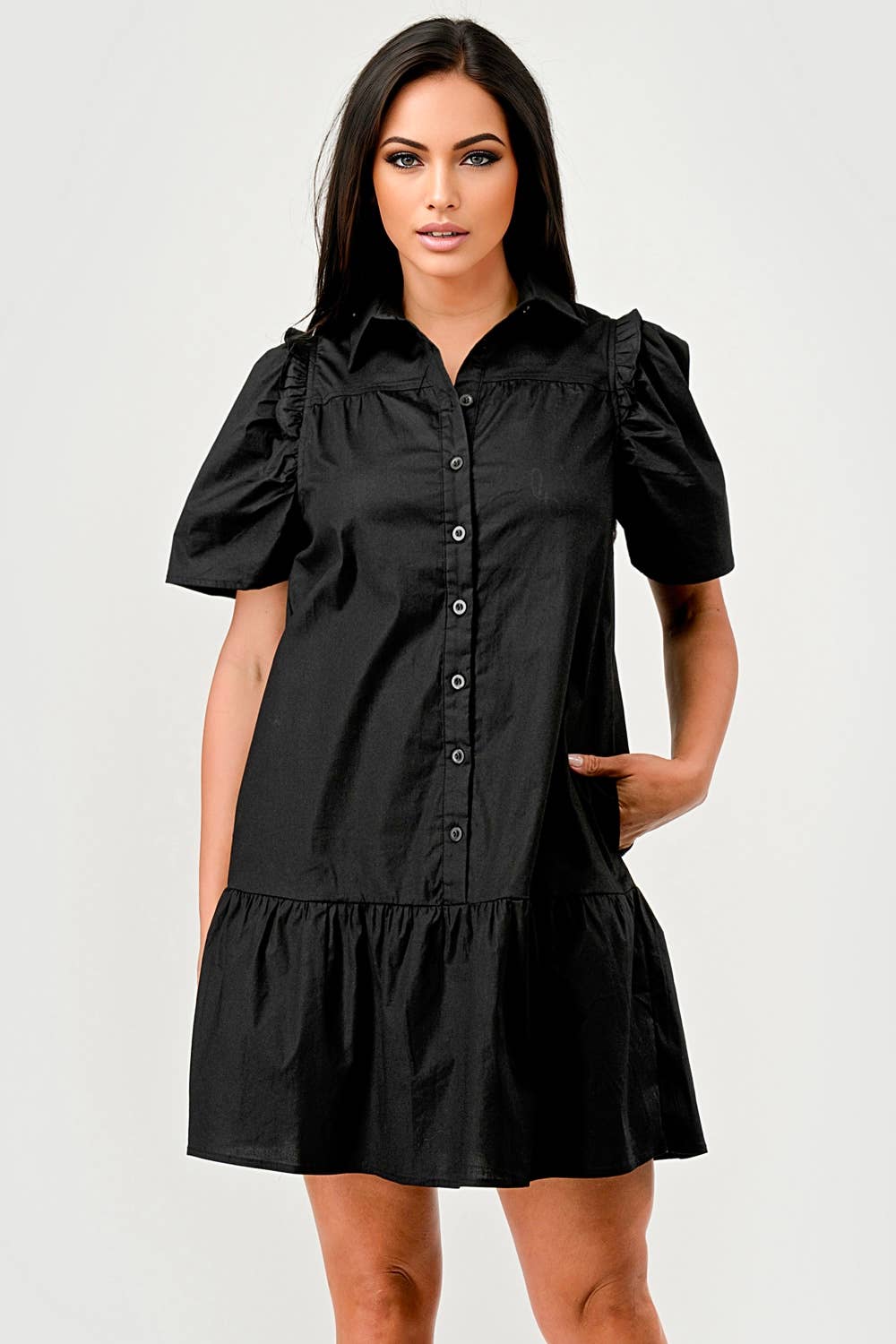 Cindy Short Sleeve Collared Button Down Dress