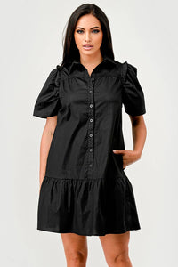 Cindy Short Sleeve Collared Button Down Dress