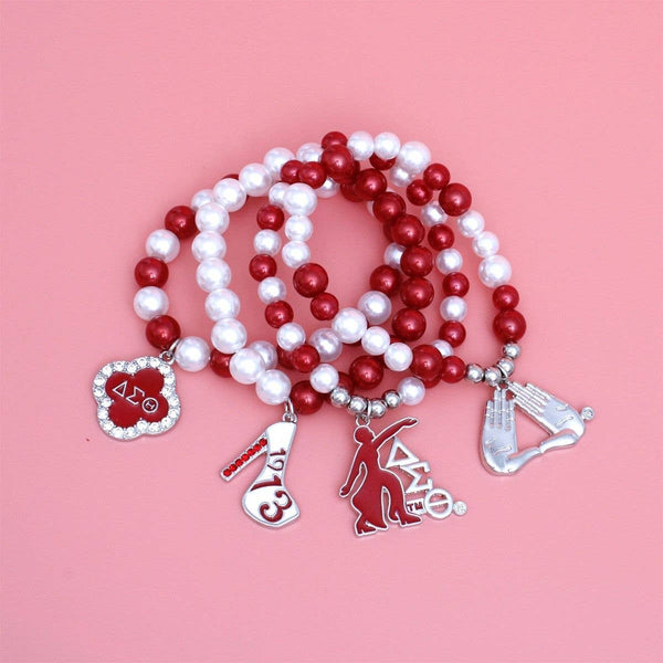 Delta Sigma Theta  Red and White Pearl Charm Bracelets: