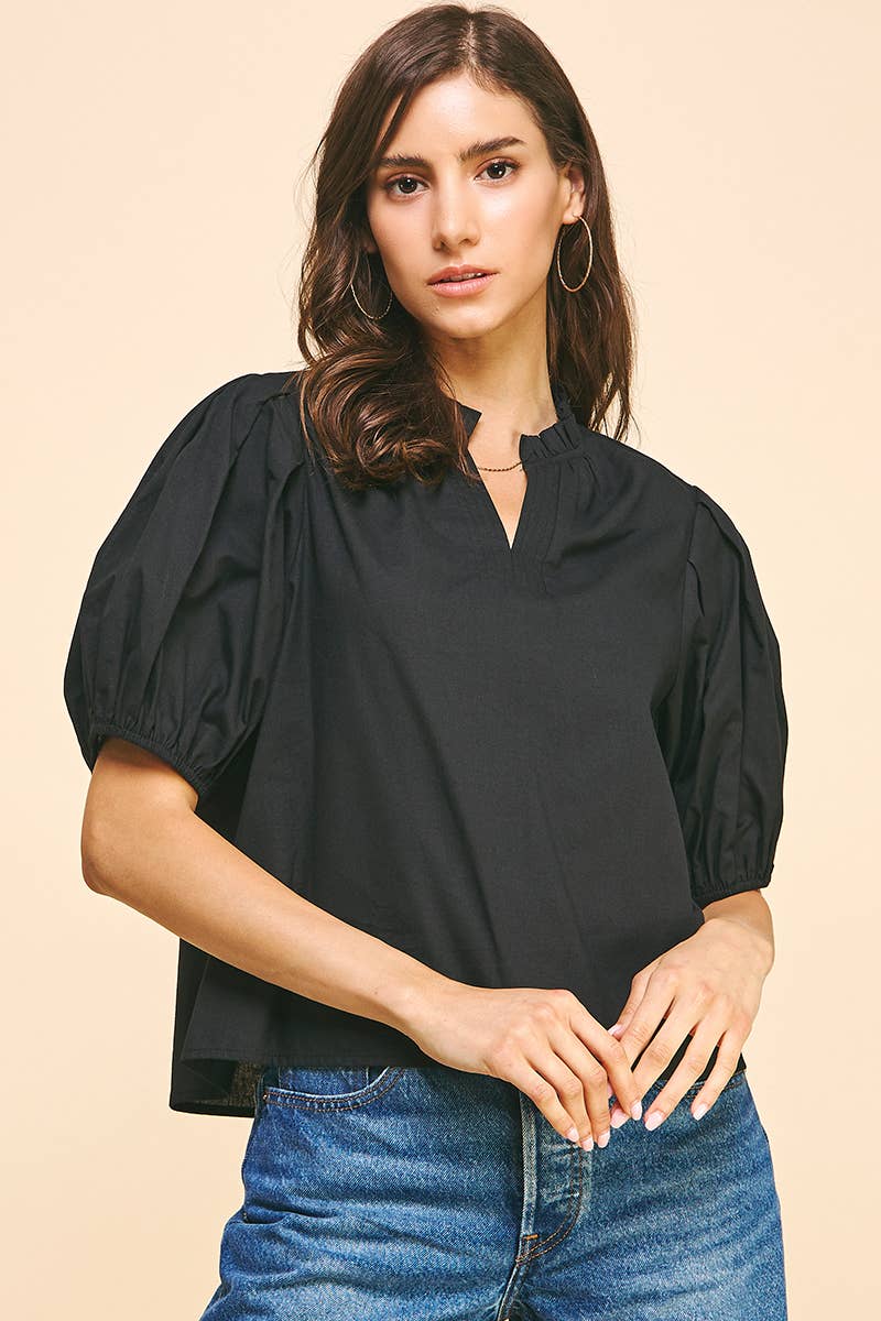 Valerie  V-NECK WOVEN TOP