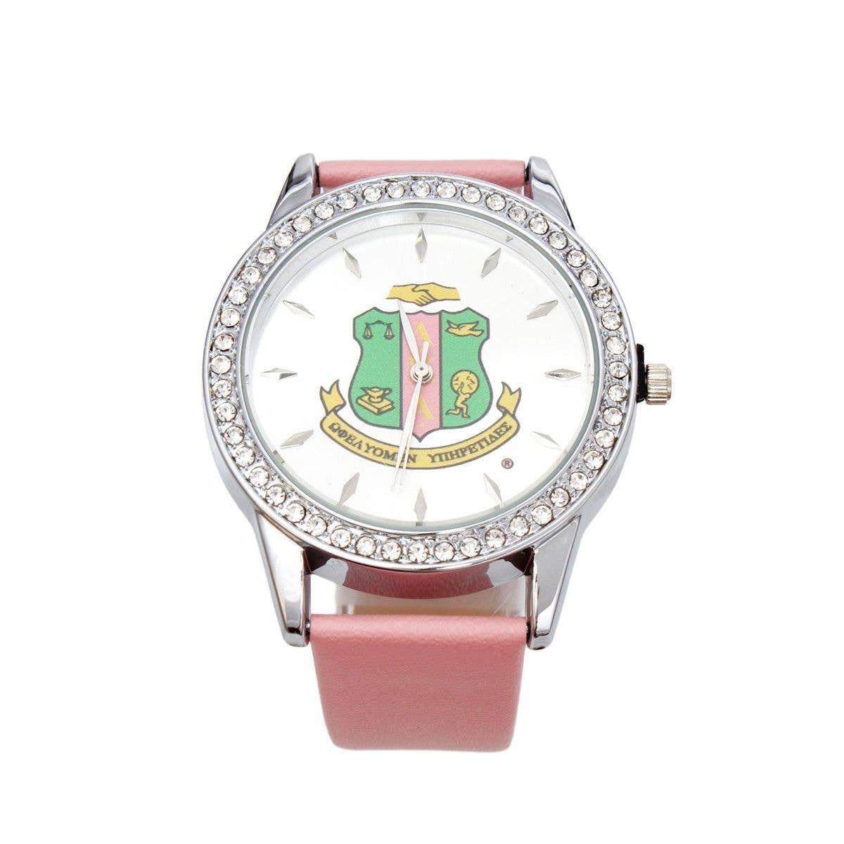 AKA Pink Leather Silver Sun Cut Dial Watch Women: Pink / Rhodium / Adjustable