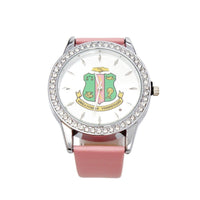 AKA Pink Leather Silver Sun Cut Dial Watch Women: Pink / Rhodium / Adjustable