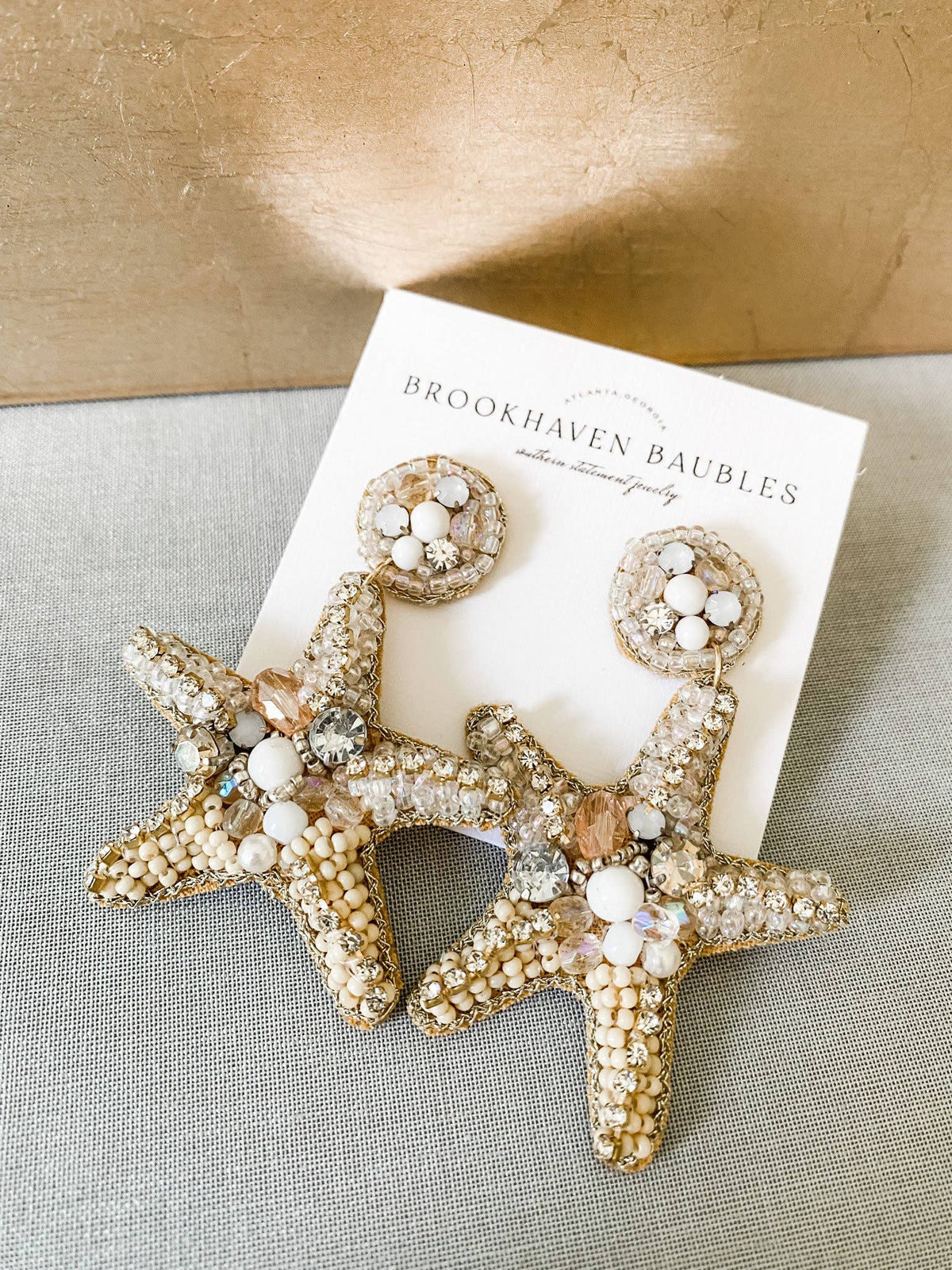 Gold Starfish Crystal Beaded Statement Earrings