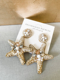 Gold Starfish Crystal Beaded Statement Earrings