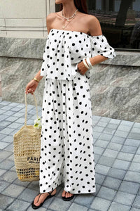 CWSTB01204_CASUAL POLKA DOT OFF-SHOULDER TOP AND PANTS SET: WHITE / (XL) 1