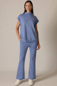 P. CILL Butter Modal Mock Neck Capped Sleeve Top: Cornflower Blue
