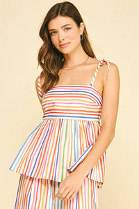 Mori RAINBOW STRIPE TIERED CAMI TOP－