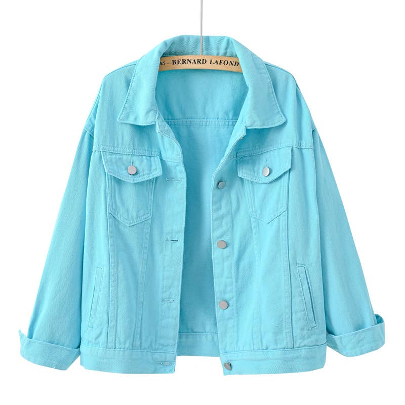 Solid color slim cropped denim jacket casual jacket: White / (S) 1