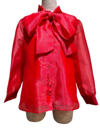 Red Button Down Blouse with Bow