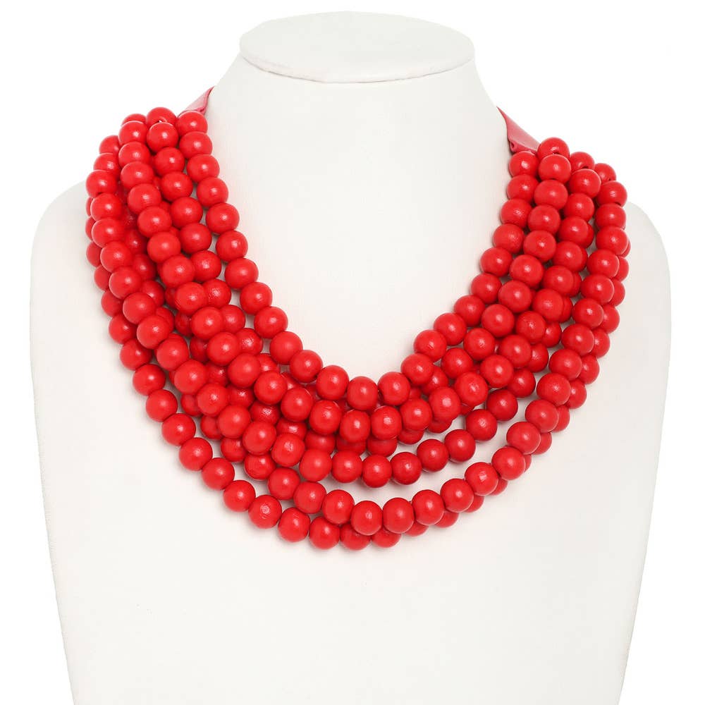 WOOD BEADED LAYERED MAGNETIC NECKLACE : Green