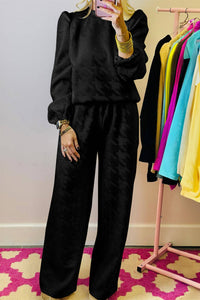 Puff Sleeve Top and Pants Set: Rose Red  or Black
