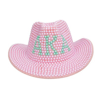 AKA Sorority Pink and Green Pearl Fedora Hat Women: Pink and Green / Pearl / One Size